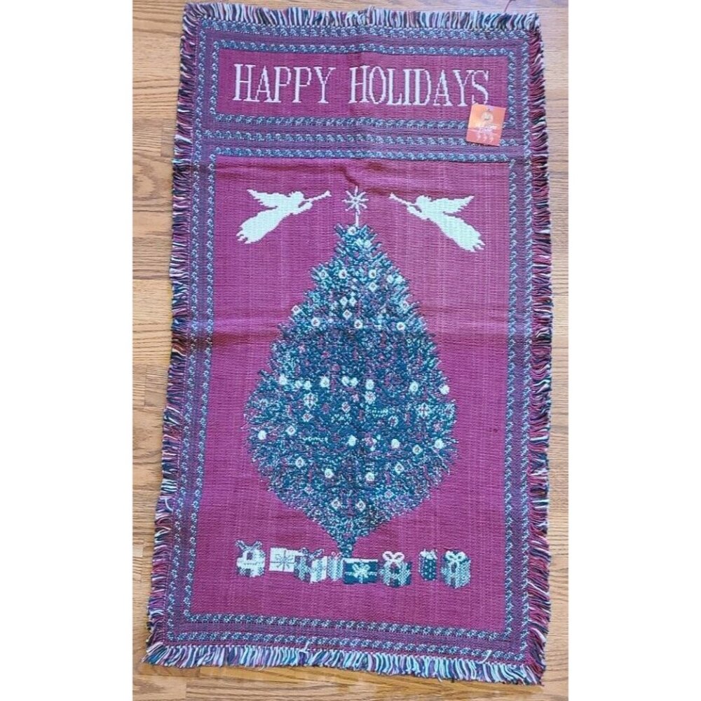 Vtg 1995 Windham Trading Happy Holidays Decorative Throw Blanket‎ Tapestry 24x40